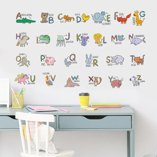 Alphabet Watercolor Animals Wall Decor Stickers