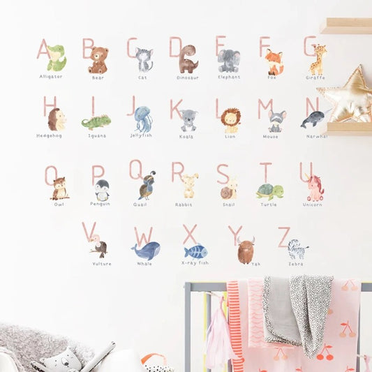 Cartoon Animals Alphabet Wall Stickers