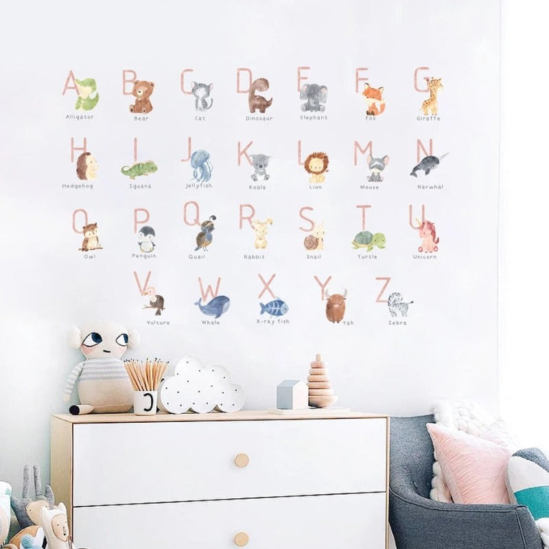 Cartoon Animals Alphabet Wall Stickers