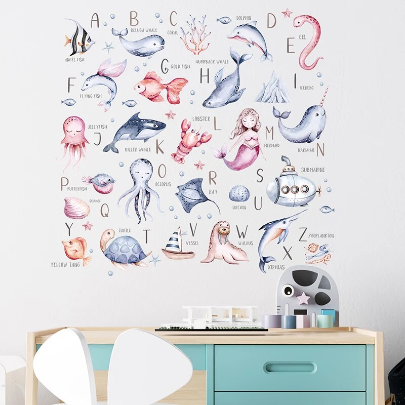 Underwater Creatures Alphabet Wall Stickers