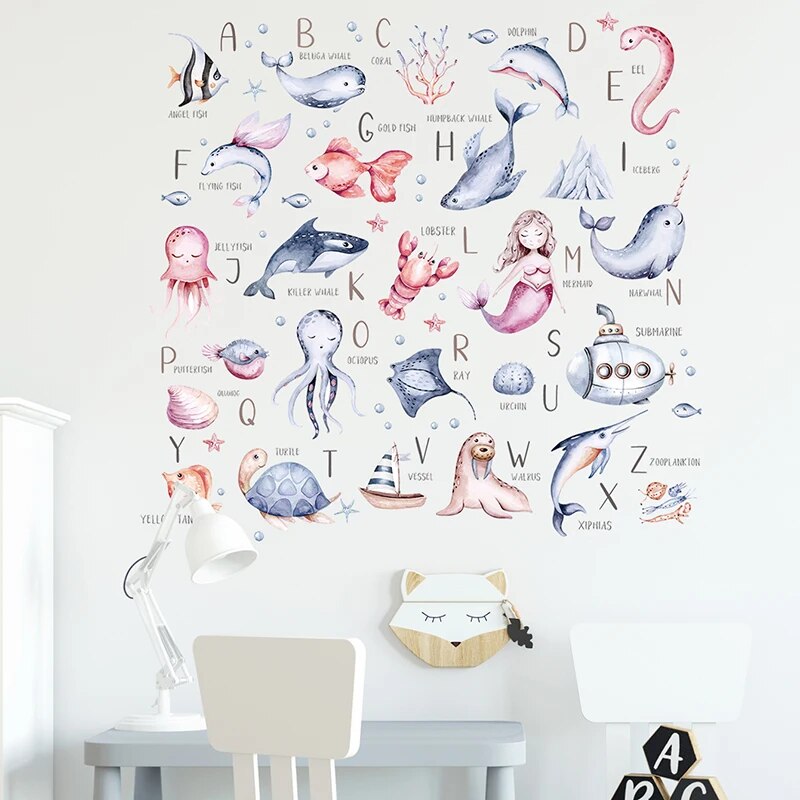 Underwater Creatures Alphabet Wall Stickers